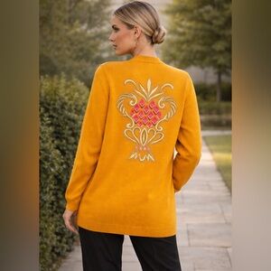 Escada Vintage Margaretha Ley Yellow Mustard Cardigan Gold Pineapple Buttons 10